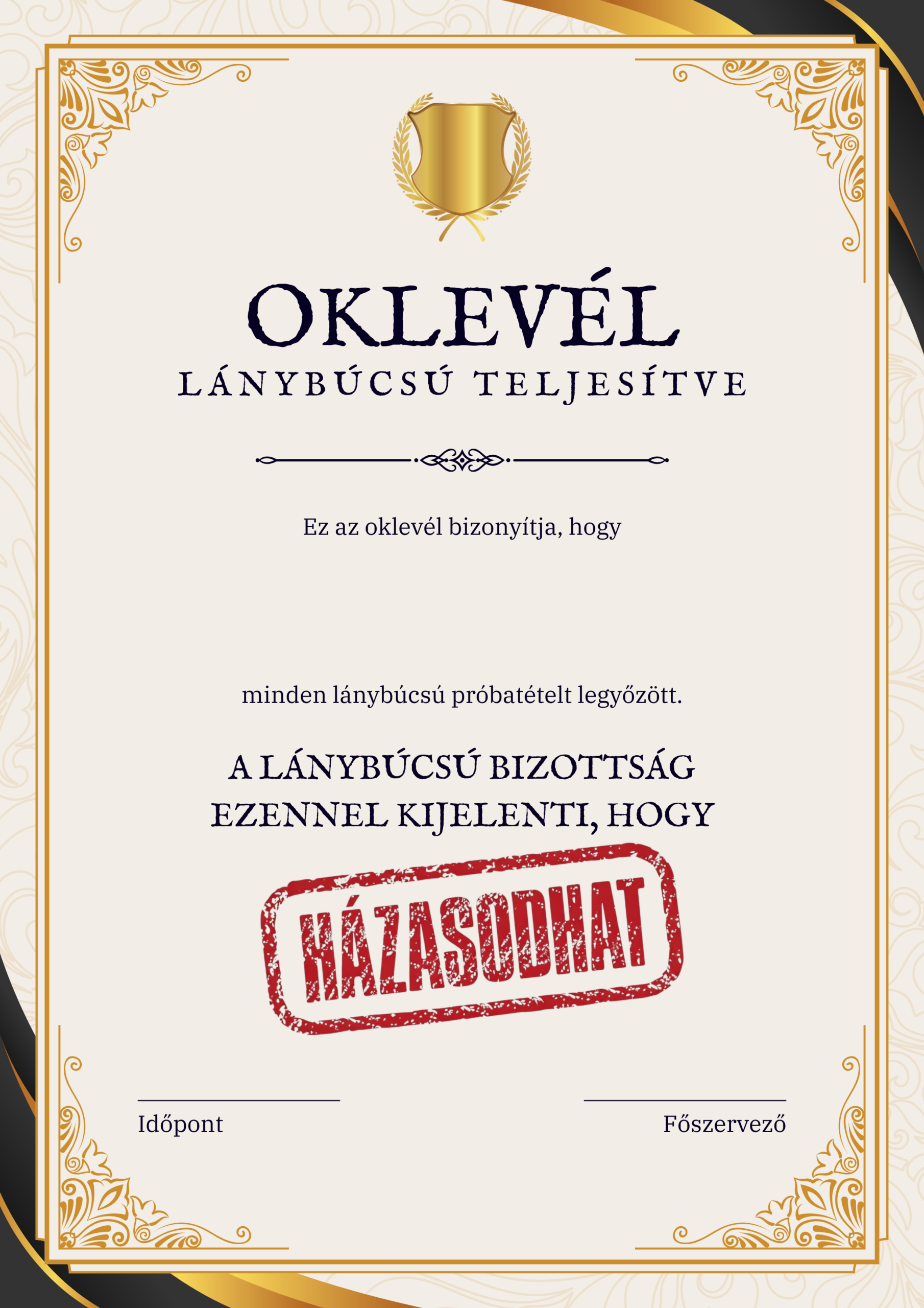 Lánybúcsú oklevél